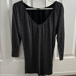 Elegant White House Black Market Striped Black and Silver Women's Blouse
